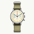 Seagull 1963 Lume 38mm front render, cream dial, gold numerals, green lume hands, olive NATO strap