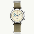 Seagull 1963 Air Force Cream 40mm front packshot, cream dial, gold numerals, olive nylon strap