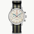 Seagull 1963 Air Force Cream 42mm front packshot, cream dial, gold numerals, striped nylon strap
