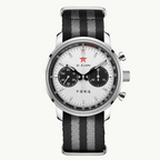 Seagull 1963 White Panda Sport 42mm front packshot, white dial, black counters, tachymetre ring