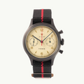 Seagull 1963 Black Edition 38mm front packshot, black-coated case, cream dial, black and red NATO strap