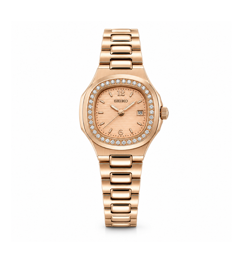 NAUTIKO rose gold diamond bezel women's Seiko mod watch