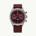 Seagull 1963 Legacy Burgundy front packshot, wine sunburst dial, moonphase at 6, red star above LEGACY