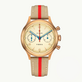 Seagull 1963 Bronze Lume 38mm front packshot, cream dial, red star, blued hands, beige strap with red stripe