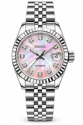Seiko Mod Lady Datejust 31mm Aurora Pearl Mother of Pearl Diamond Dial Silver Stainless Steel