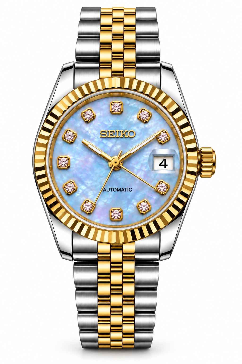 Seiko Mod Lady Datejust 31mm Blue Mother of Pearl Diamond Dial Two-Tone Gold & Silver Stainless Steel
