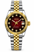 Seiko Mod Lady Datejust 31mm Burgundy Red Sunburst Diamond Dial Two-Tone Gold & Silver Stainless Steel