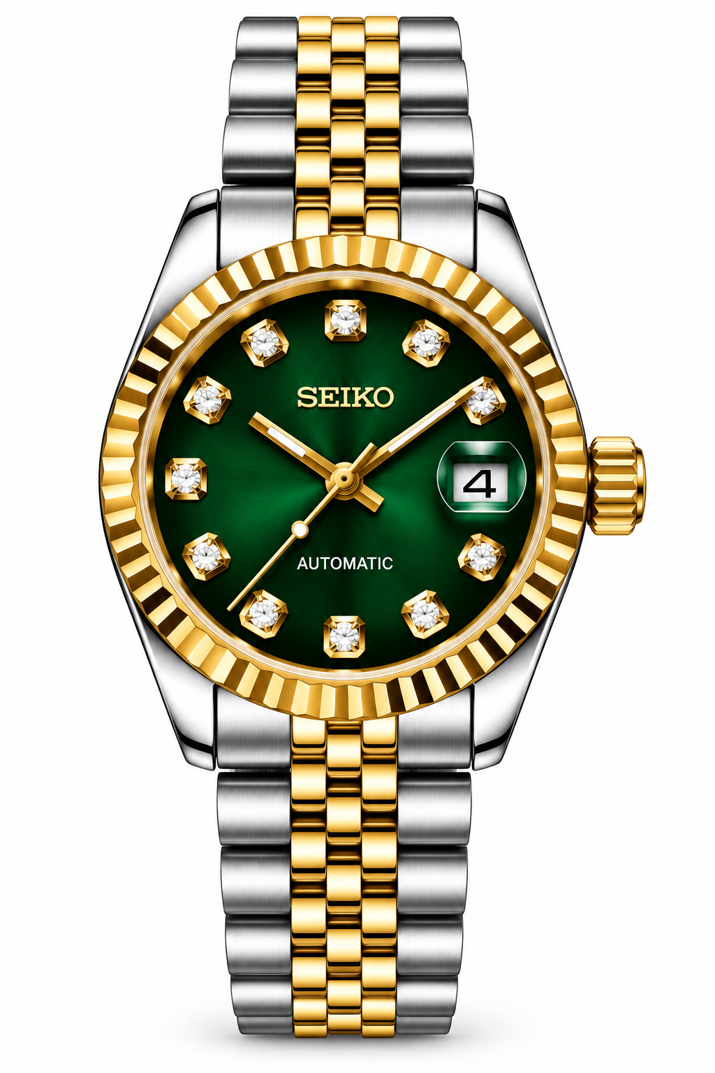 Seiko Mod Lady Datejust 31mm Emerald Empress Green Sunburst Diamond Dial Two-Tone Gold & Silver Stainless Steel