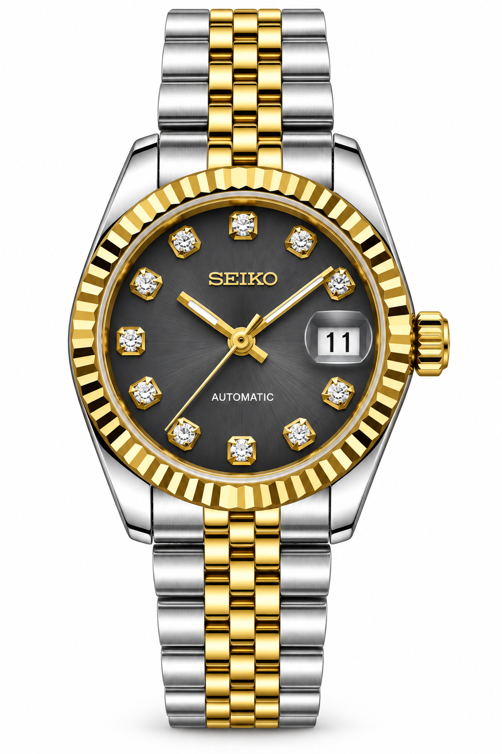 Seiko Mod Lady Datejust 31mm Graphite Eclipse Sunburst Diamond Dial Two-Tone Gold & Silver Stainless Steel
