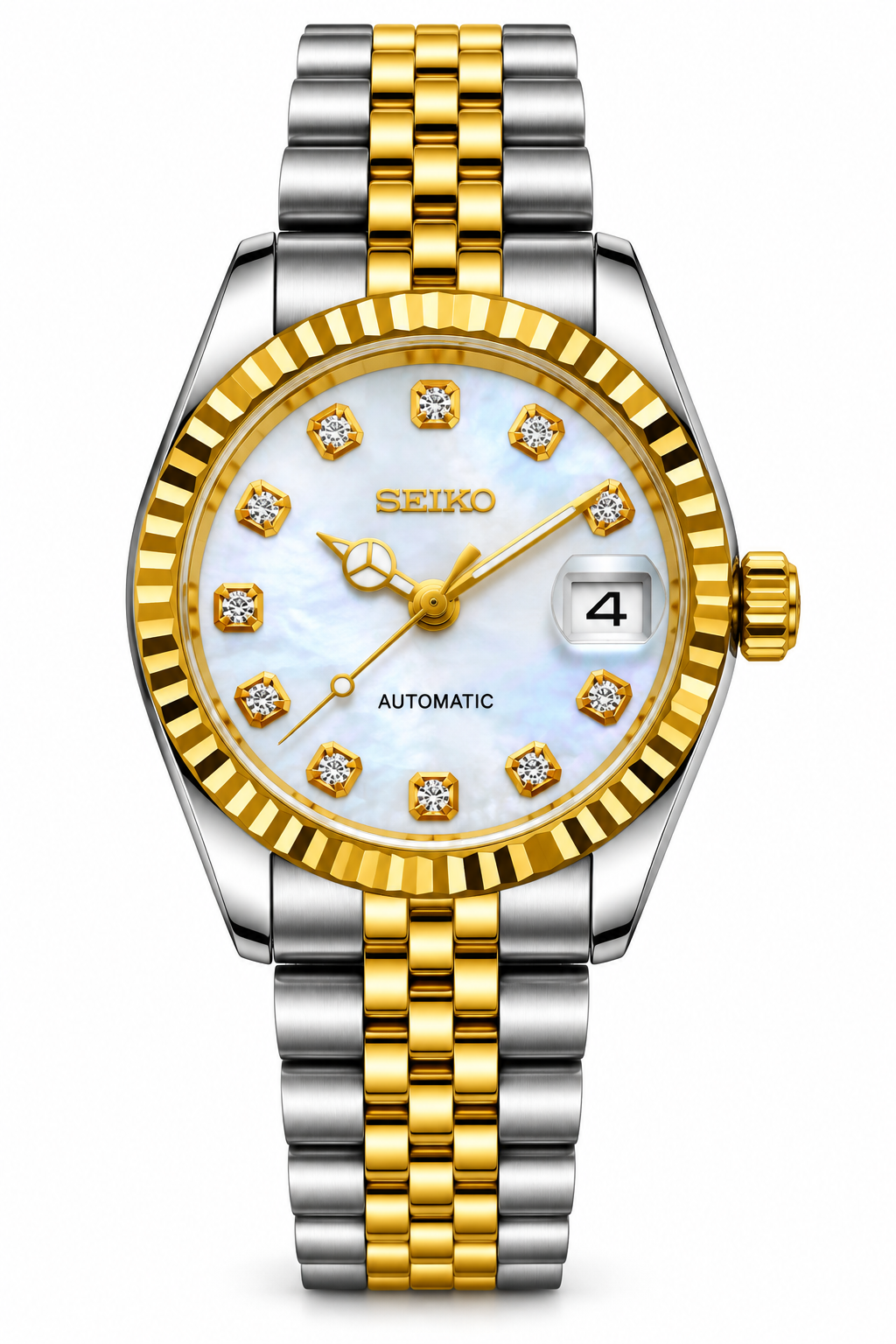 Seiko Mod Lady Datejust 31mm Ice White Pearl Diamond Dial Two-Tone Gold & Silver Stainless Steel