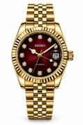 Seiko Mod Lady Datejust 31mm Maroon Fume Diamond Dial Stainless Steel Gold