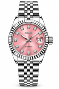 Seiko Mod Lady Datejust 31mm Pink Sunburst Diamond Dial Stainless Steel Silver