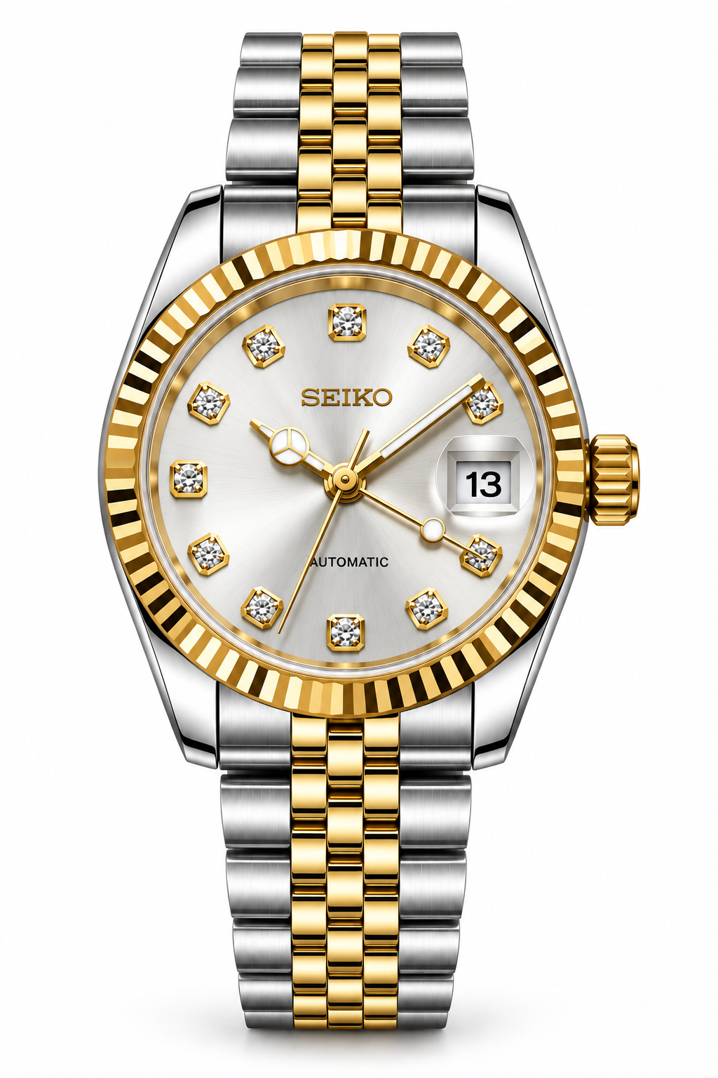 Seiko Mod Lady Datejust 31mm Silver Sunburst Diamond Dial Two-Tone Gold & Silver Stainless Steel