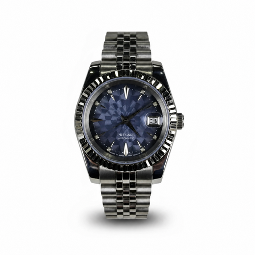 Seiko geometric blue dial mod watch with fluted bezel
