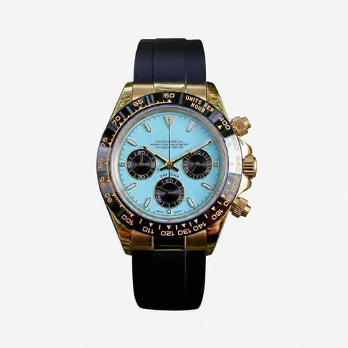 SEITONA Tiffany blue yellow gold chronograph Seiko mod watch