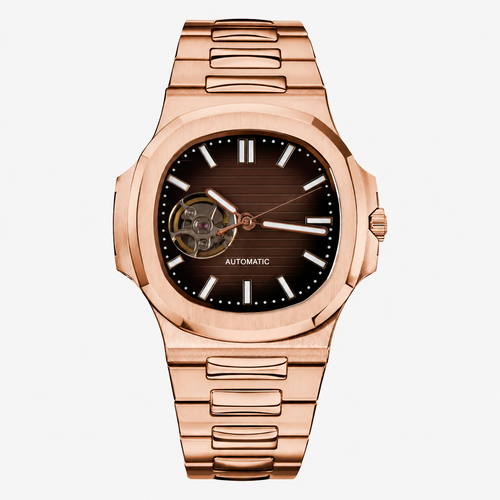 NAUTIKO rose gold chocolate open heart Seiko mod watch