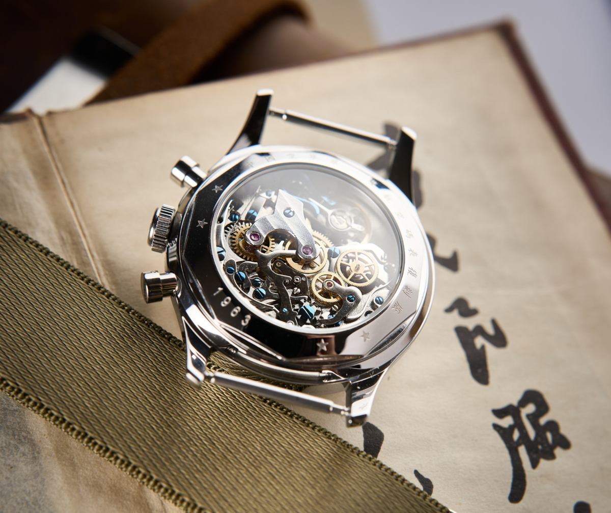 Seagull 1963 Air Force Cream 40mm caseback again, same frame as the earlier movement photograph