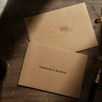 Seagull 1963 Icon II Collector's Archive booklet and kraft envelope on a desk, no watch in frame