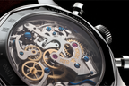 Seagull 1963 Legacy Burgundy caseback at an angle, ST1908 with gilt wheels and the 1 of 1000 engraving