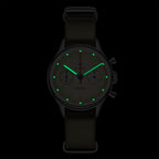 Seagull 1963 Lume 38mm in the dark, hour and minute hands and twelve hour dots glowing green