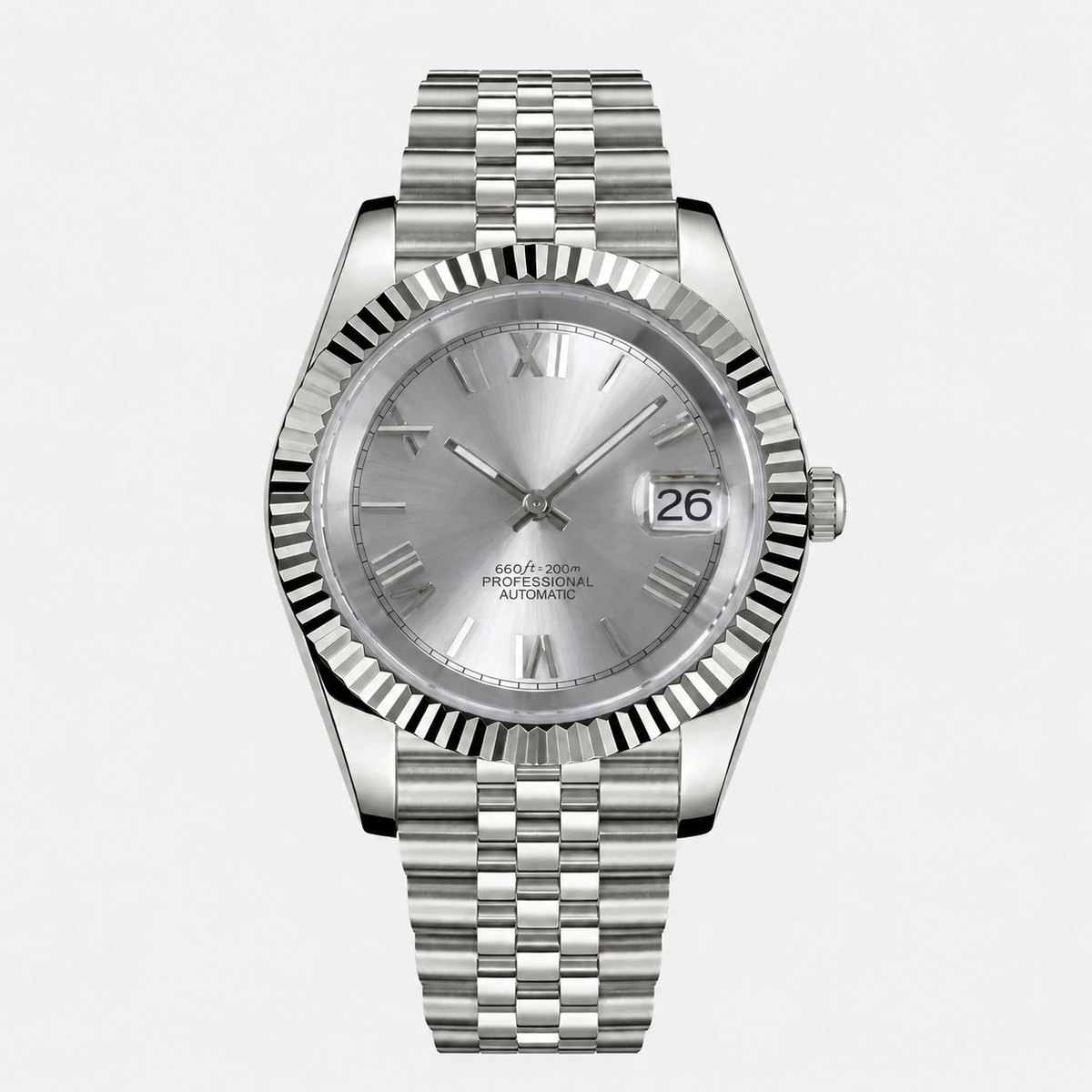 SEIJUST Roman silver dial fluted bezel Seiko mod watch