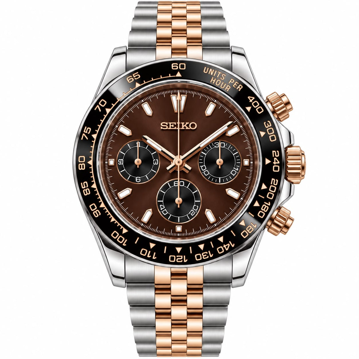 SEITONA chocolate two-tone rose gold chronograph Seiko mod watch