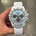 SEITONA ice blue white ceramic chronograph Seiko mod watch