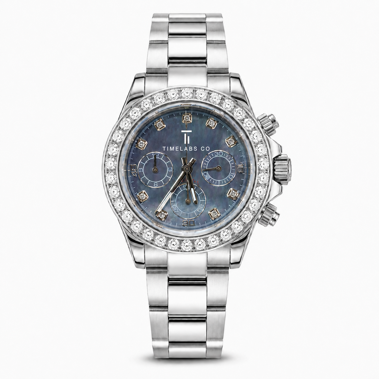 SEITONA ice blue mother of pearl chronograph with diamond bezel